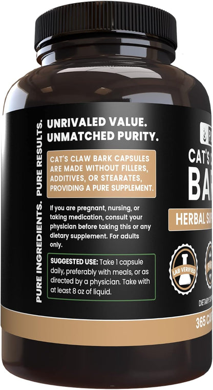 Pure Original Ingredients Cat's Claw Bark (365 Capsules) No Magnesium Stearate or Rice Flour Fillers, Always Pure, Lab Verified