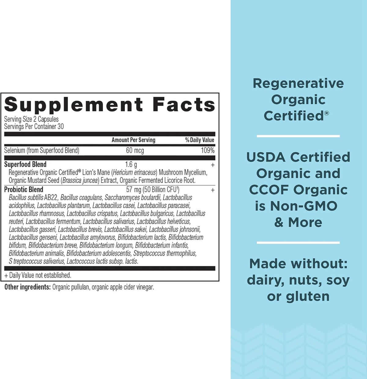 Ancient Nutrition Regenerative Organic Certified Probiotics for Gut Recovery, 50 Billion CFU, 60 Capsules - görsel 2