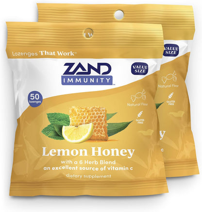ZAND Immunity Lemon Honey Throat Lozenges with Vitamin C and Organic Honey – 2 Pack (50 Lozenges Each)