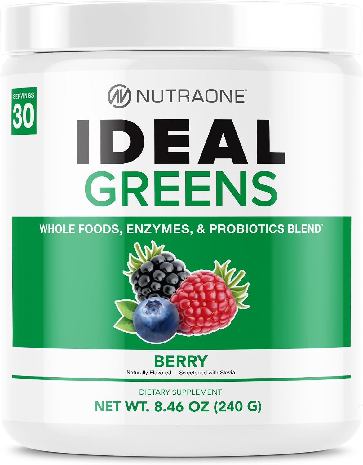 NutraOne Ideal Greens Antioxidant & Nutrient-Rich Superfood Greens Powder, Berry, 30 Servings - görsel 1
