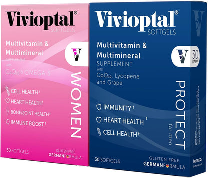 Vivioptal for Men, 30 Soft gel capsules + Vivioptal Women, 30 Soft gel capsules – Multivitamin & Multimineral Bundle
