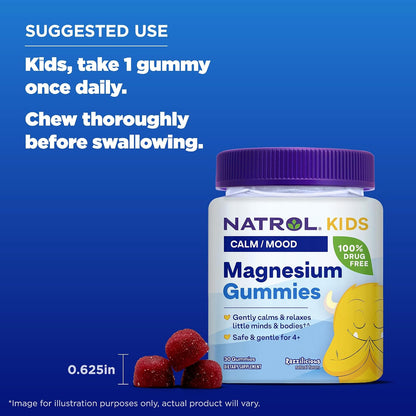 Natrol Kids Magnesium Citrate Gummies, Raspberry Flavour, 30 Chews – Food Supplement