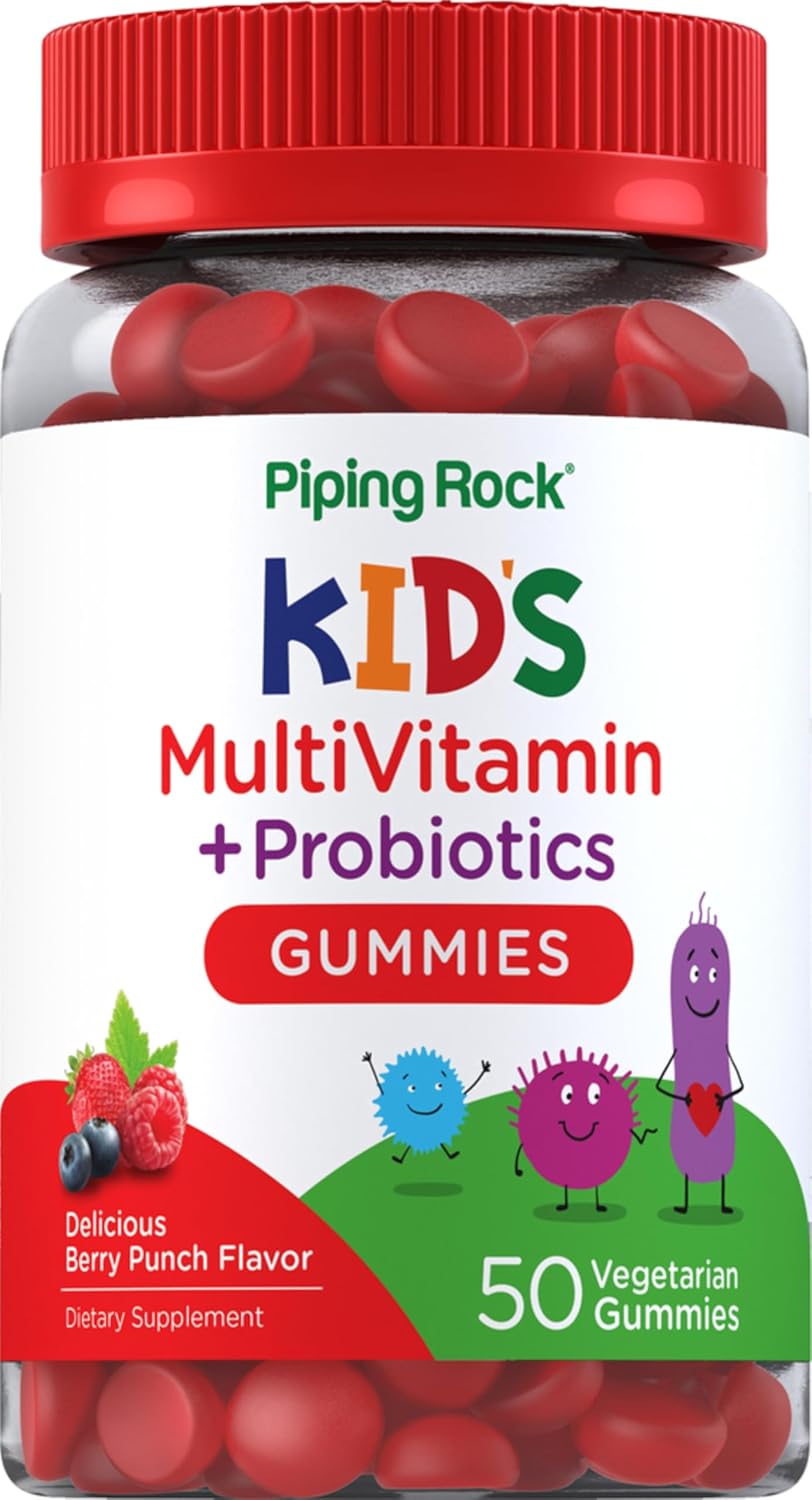 Piping Rock Children's Multivitamin Gummies with Probiotics - 50 Berry Punch Chewables - görsel 1