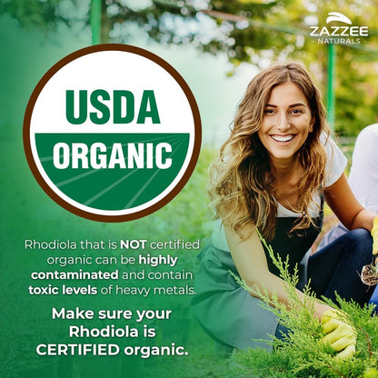 Zazzee USDA Organic Rhodiola 10:1 Extract - 120 Capsules (4-Month Supply)
