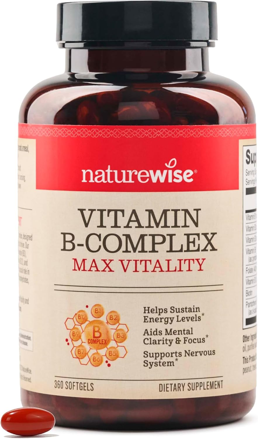 NatureWise Vitamin B Complex with Folic Acid, Biotin, B1, B2, B3, B6, B12 - 360 Softgels (1-Year Supply) - görsel 1