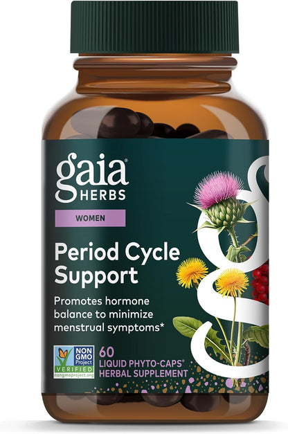 Gaia Herbs Period Cycle Support - Herbal Supplement for Hormone Balance & PMS Relief - 60 Vegan Liquid Phyto-Caps (30-Day Supply)