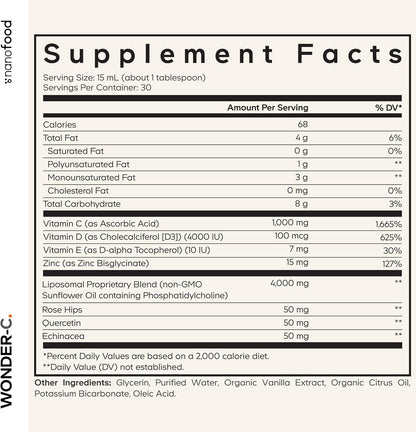 Codeage Liquid Vitamin C 1000 mg with D3, E, Zinc, Rose Hips, Quercetin, Echinacea - 450 ml