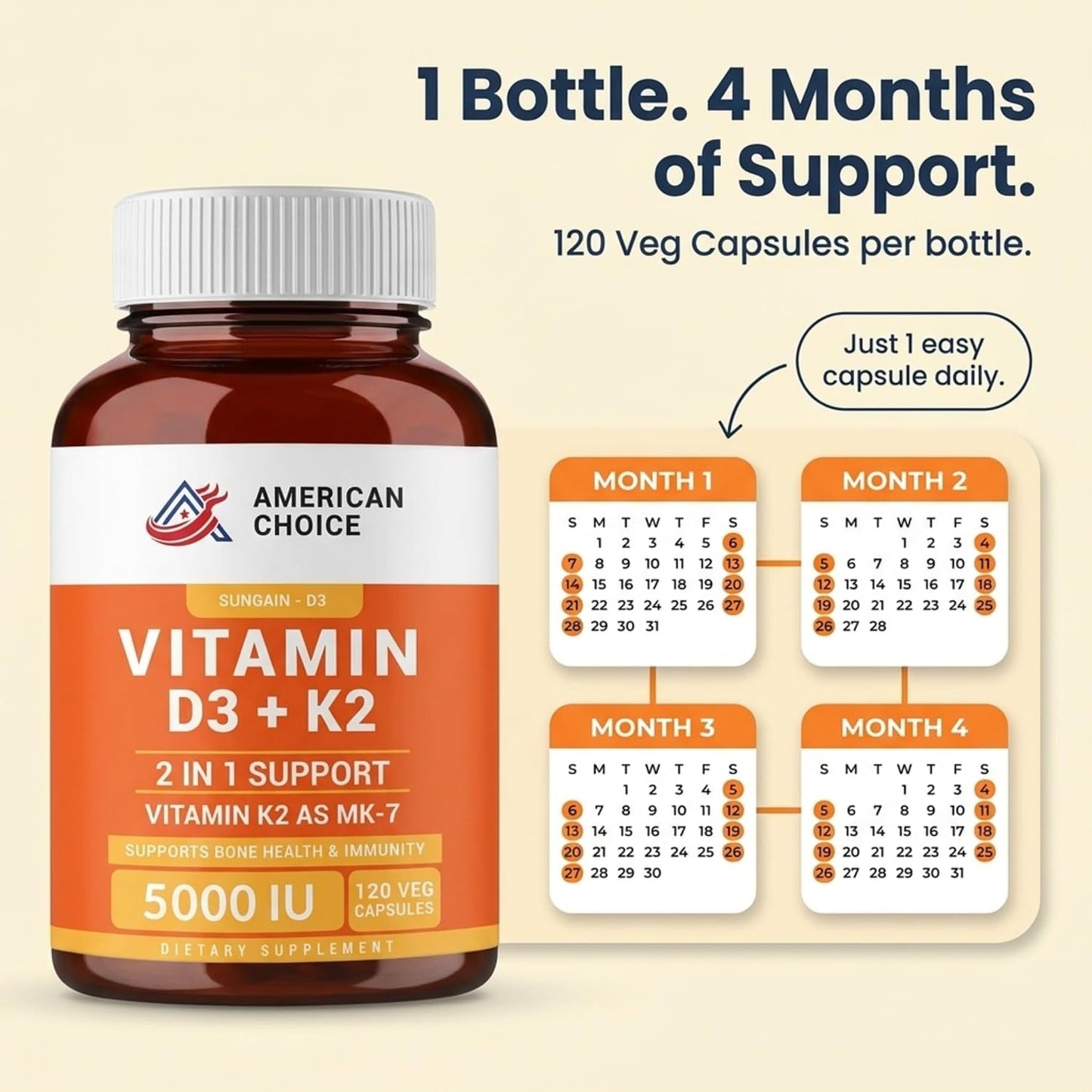 Vitamin D3 5000 IU – Enhanced Bone, Heart & Immune Support – Supports Calcium Absorption, Clean & Trusted Formula for Daily Wellness + Vitamin K2 (MK-7) 100 mcg – 120 Capsules - görsel 8