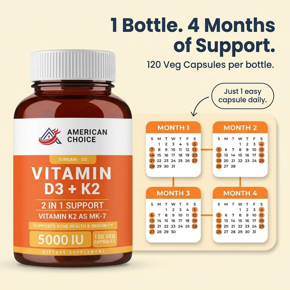 Vitamin D3 5000 IU – Enhanced Bone, Heart & Immune Support – Supports Calcium Absorption, Clean & Trusted Formula for Daily Wellness + Vitamin K2 (MK-7) 100 mcg – 120 Capsules - görsel 8