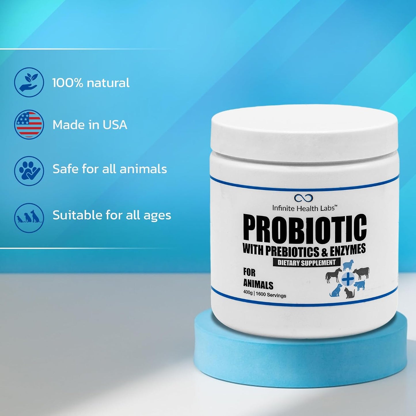 Infinite Health Labs Probiotics for Dogs and Cats - Veterinary Formulated Prebiotic & Enzyme Powder, 400g (1600 Servings) - görsel 6