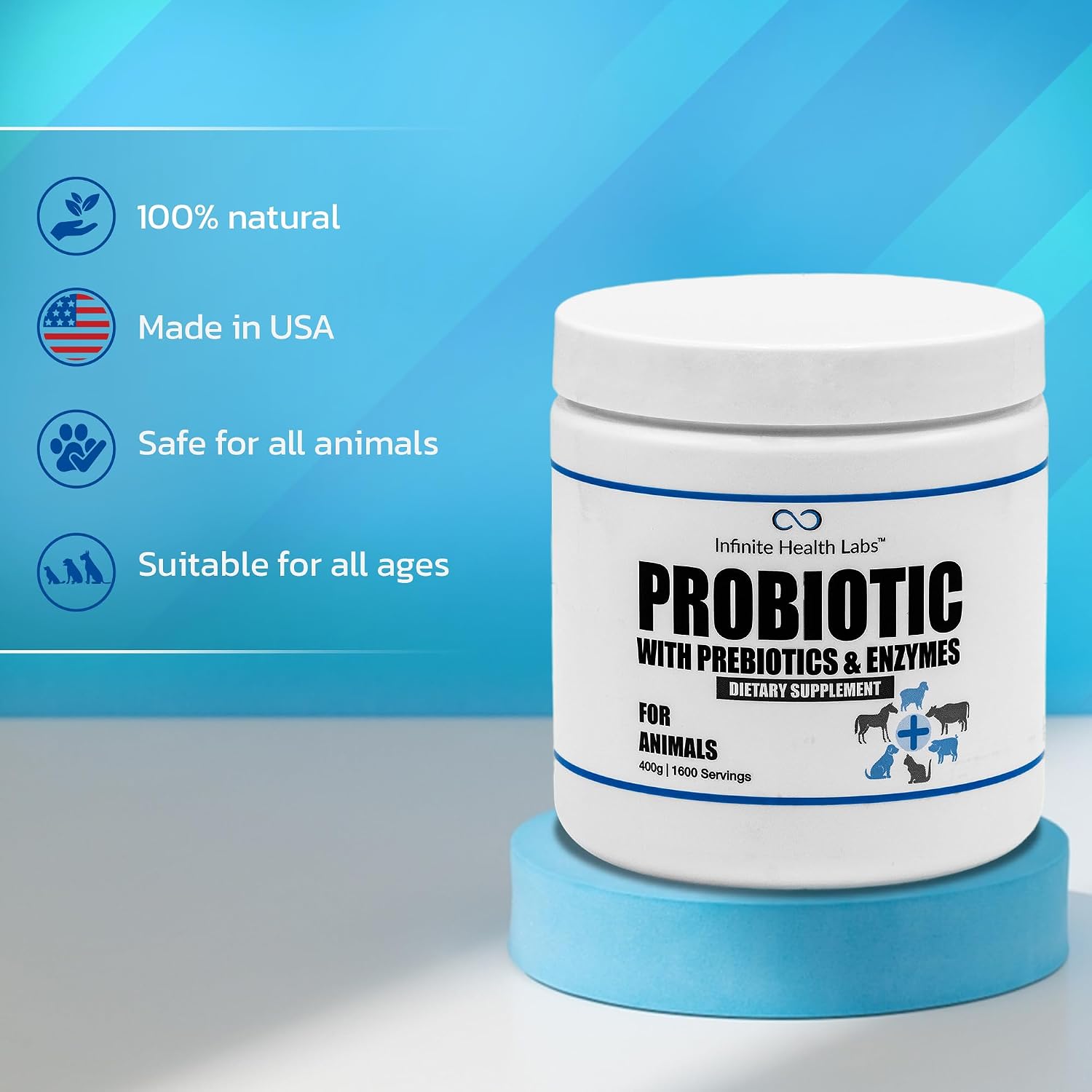 Infinite Health Labs Probiotics for Dogs and Cats - Veterinary Formulated Prebiotic & Enzyme Powder, 400g (1600 Servings) - görsel 6