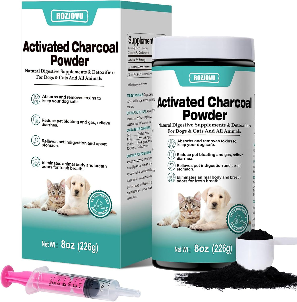 ROZJOVU Activated Charcoal Powder for Dogs, Cats & All Pets – 227 g - görsel 1