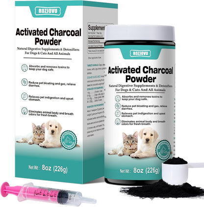 ROZJOVU Activated Charcoal Powder for Dogs, Cats & All Pets – 227 g
