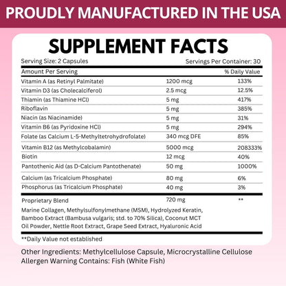 VITBOOST B12 Complex with Hyaluronic Acid, Collagen and Folate – 25000 µg B12 Complex, 5000 µg Methylcobalamin – 60 Capsules