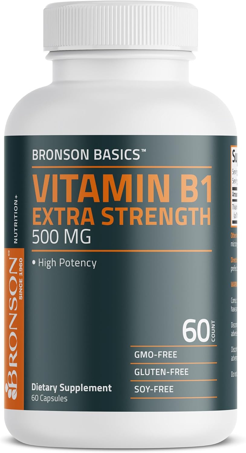 Bronson Vitamin B1 Extra Strength 500 mg High Potency Non-GMO, 60 Capsules - görsel 5