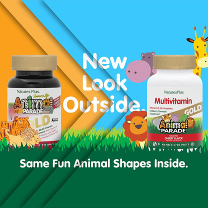 NaturesPlus Animal Parade Gold Multivitamin Children's Chewables - Cherry - 60 Chewable Tablets