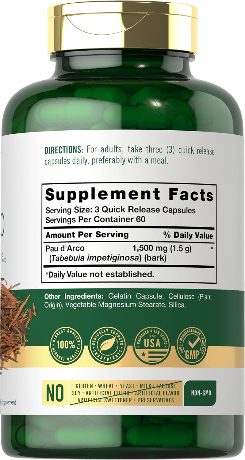 Carlyle Pau D'Arco Capsules | 1500mg | 180 Count | Herbal Supplement - görsel 2