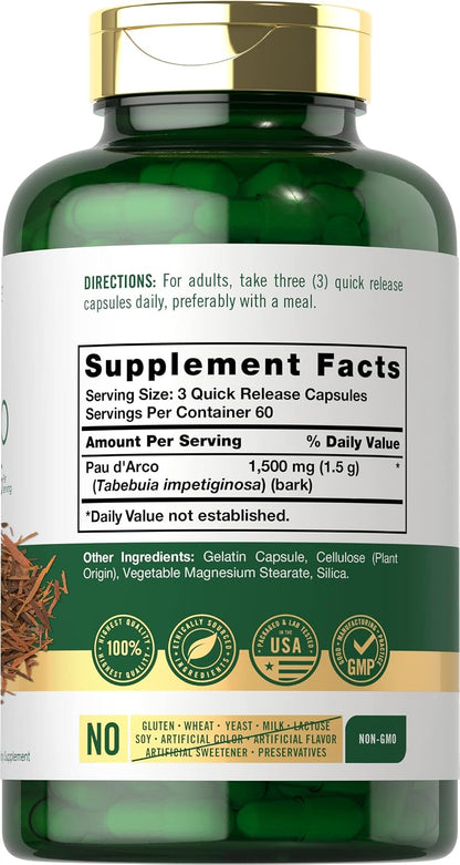 Carlyle Pau D'Arco Capsules | 1500mg | 180 Count | Herbal Supplement