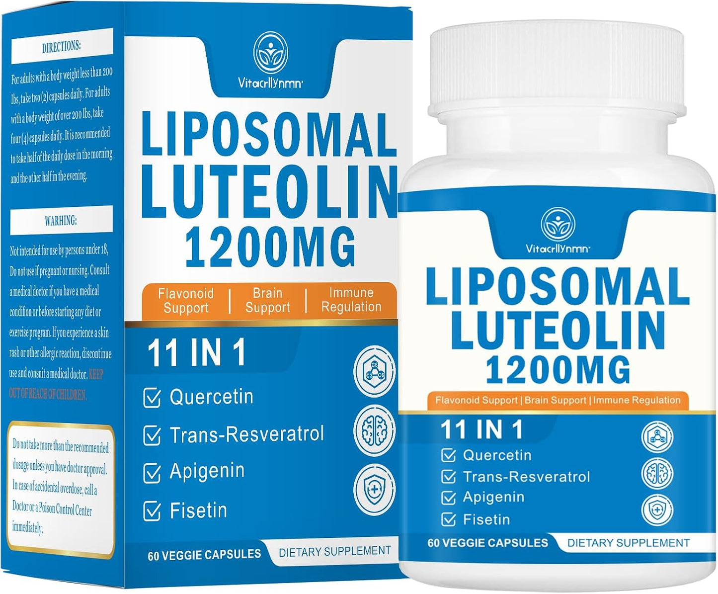 VITACRLLYNMN Liposomal Luteolin 1200mg – 11-in-1 Antioxidant Complex for Brain Health, 60 Capsules - görsel 1