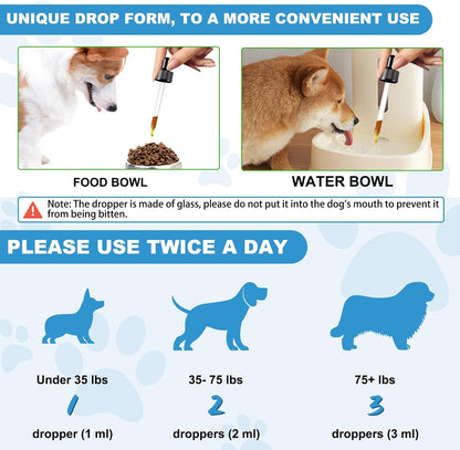 Vitamin D for Dogs, Liquid Vitamin D Drops, Dog Vitamins D Drops Promote Calcium Absorption, Supports Immune System, Hip & Joint Health, and Dental Health, Dog Multivitamin Supplements