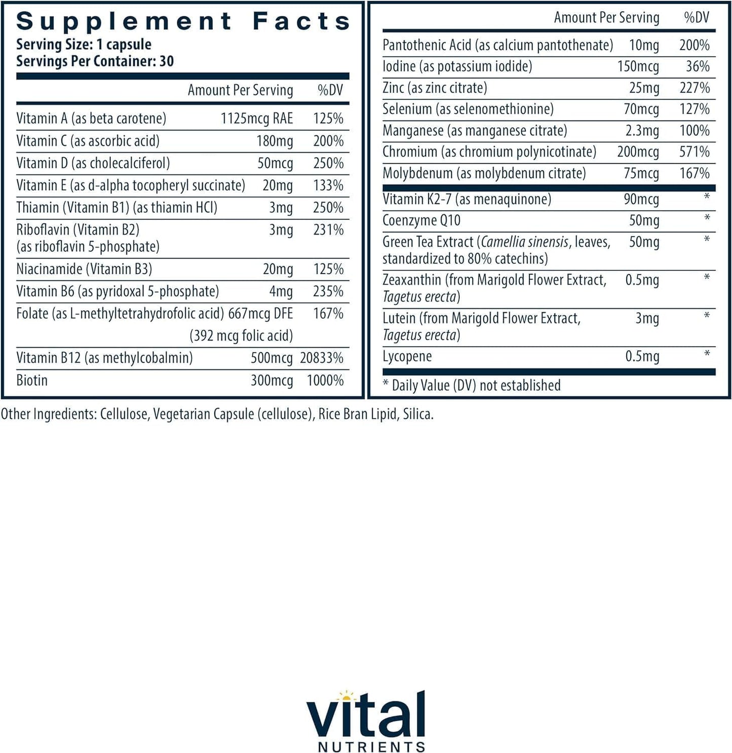 Vital Nutrients Once Daily Multivitamin – Vegan for Women and Men – 19 Vitamins + Antioxidants – 30 Capsules - görsel 2
