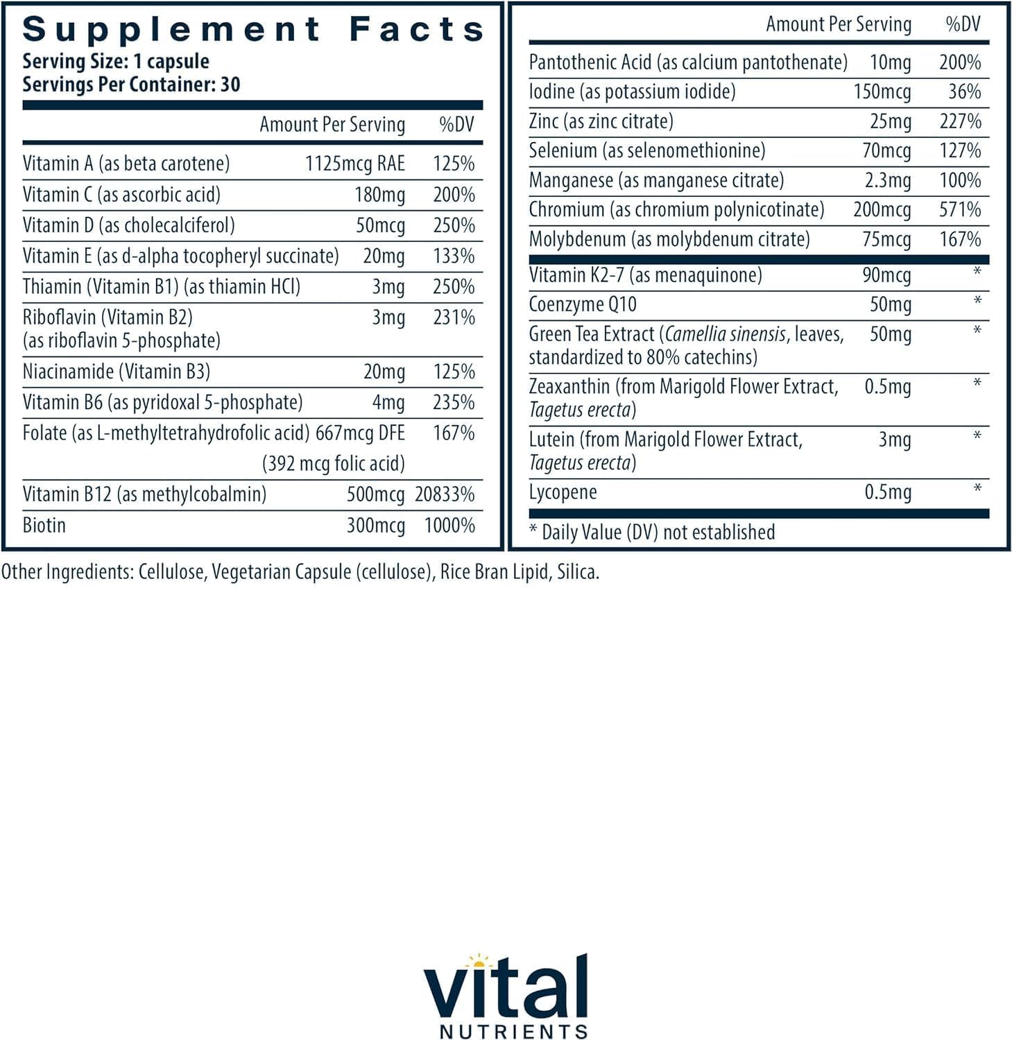 Vital Nutrients Once Daily Multivitamin – Vegan for Women and Men – 19 Vitamins + Antioxidants – 30 Capsules - görsel 2