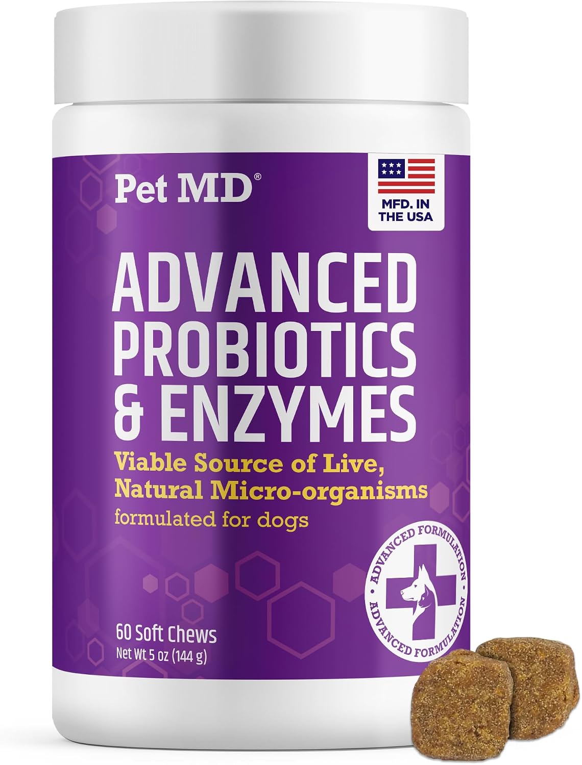 Pet MD Probiotics & Enzymes for Dogs - Gut Health Chews with Prebiotics - 60 Chews - görsel 1