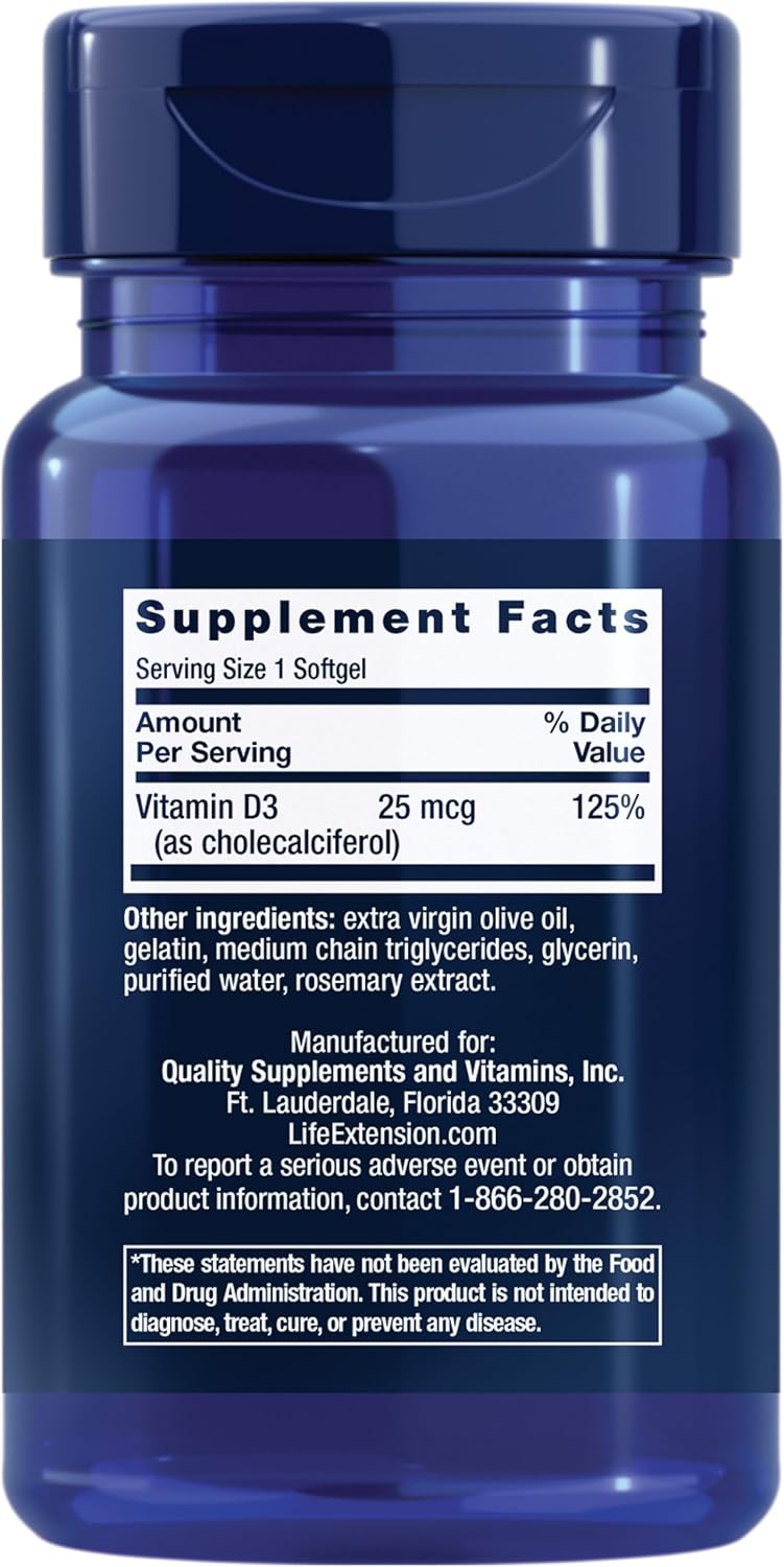 Life Extension Vitamin D3 25 mcg (1000 IU) – 90 Softgels - görsel 2