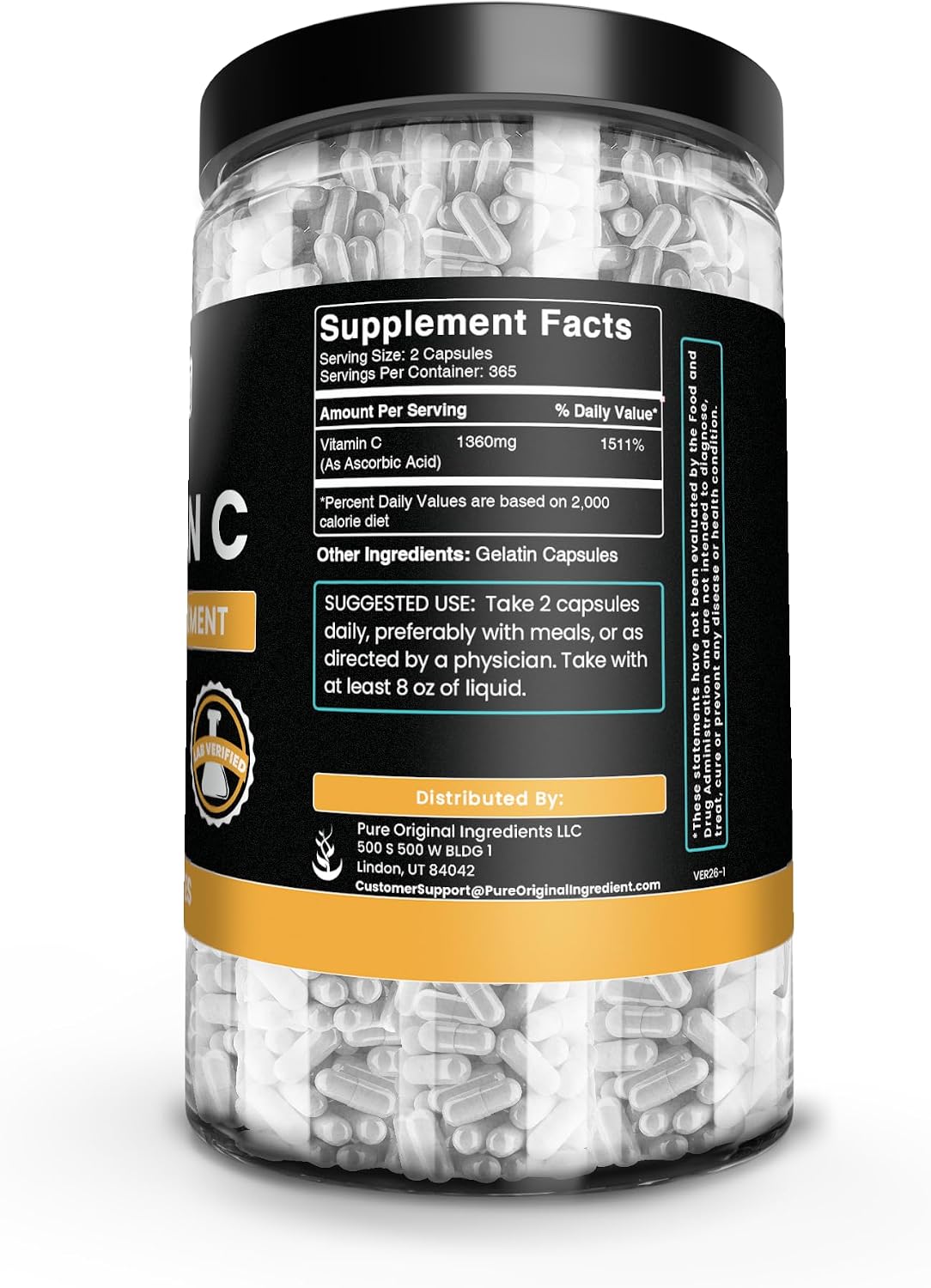 Pure Original Ingredients Vitamin C - 730 Capsules, No Fillers - görsel 2