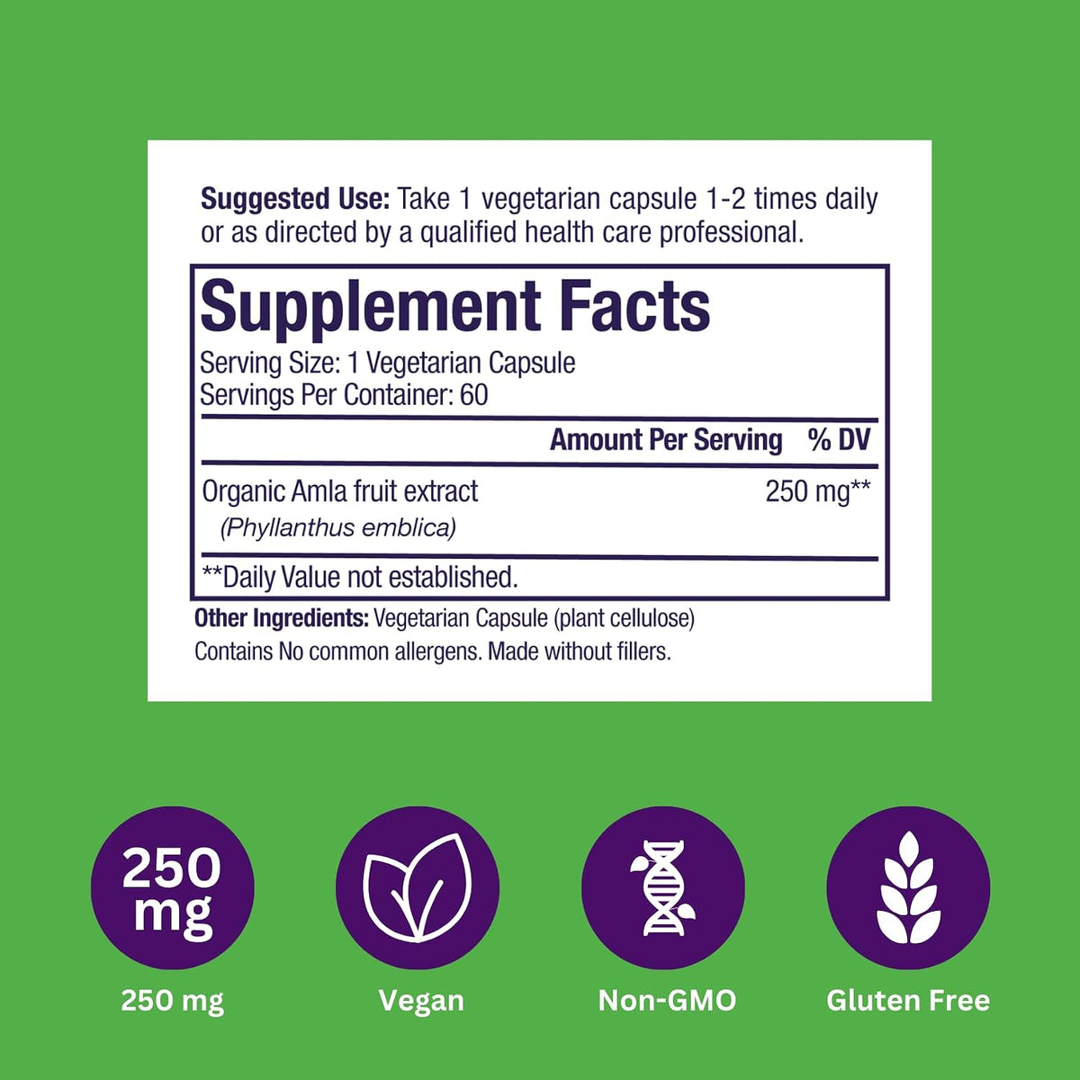 Paradise Herbs Amla, 250 mg Organic Whole Spectrum Vitamin C, Antioxidant, Superfood, Quality Ayurvedic Supplement, 60 Vegetarian Capsules - görsel 6