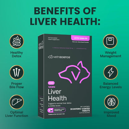VetriScience SAMe Liver Health Tablets for Cats & Small Dogs, 90 mg – 30 Tablets