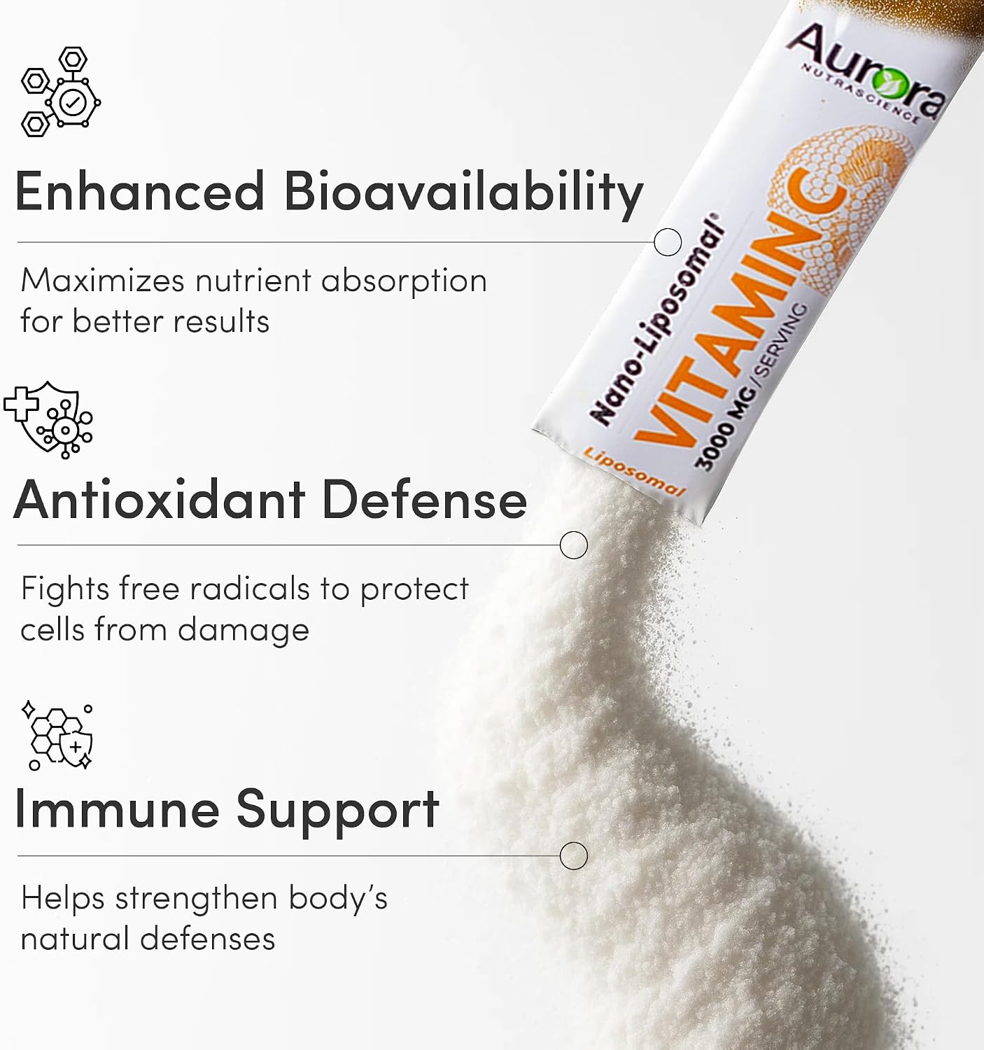 Aurora Nutrascience Nano-Pack Liposomal Vitamin C Powder Drink Mix - 3000 mg, Orange, 30 Sachets - görsel 6