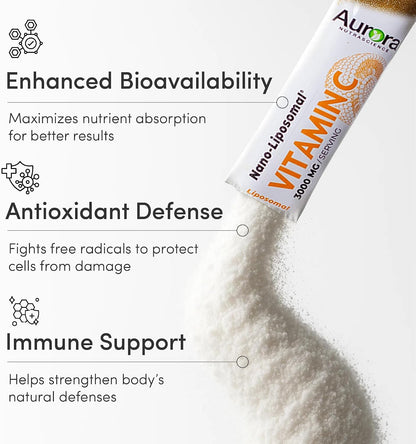 Aurora Nutrascience Nano-Pack Liposomal Vitamin C Powder Drink Mix - 3000 mg, Orange, 30 Sachets