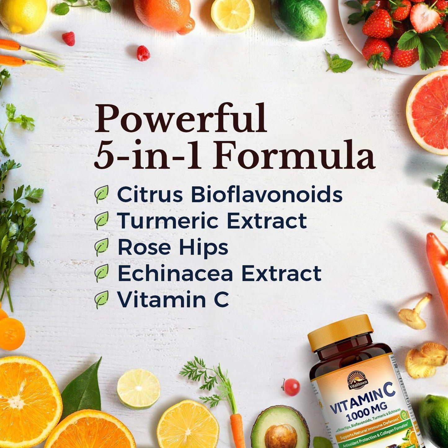 Vitalitown Vitamin C Complex 1000mg with Rose Hips, Bioflavonoids, Turmeric & Echinacea - 90 Tablets - görsel 3