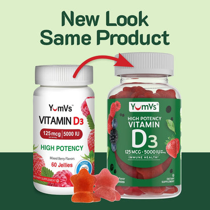 YUM-V'S Vitamin D3 Gummies 5000 IU - Immune Support & Bone Health - Non-GMO, Gluten-Free (60 Count)