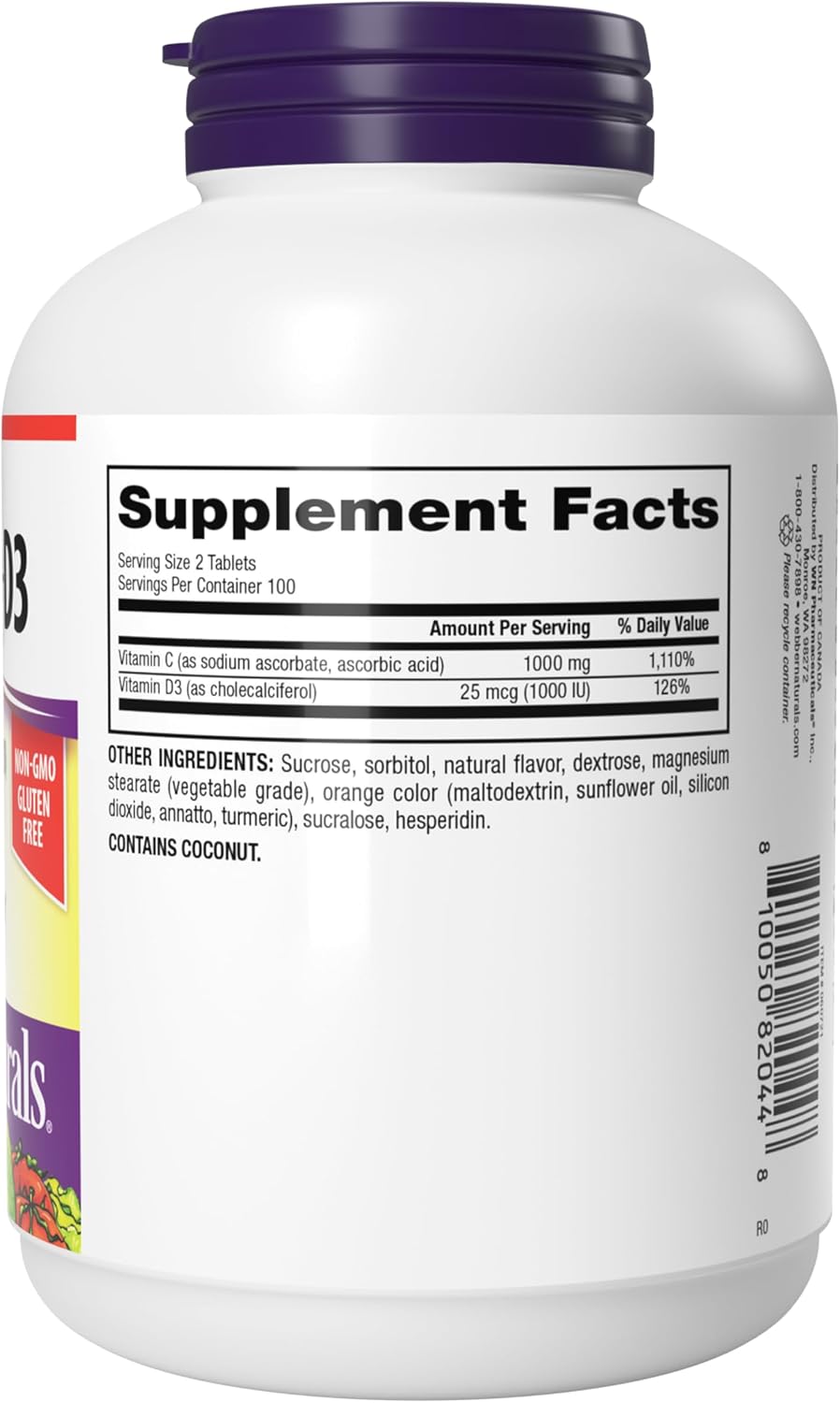 Webber Naturals Chewable Vitamin C 1000mg + D3, Orange Flavour, 200 Tablets - görsel 8