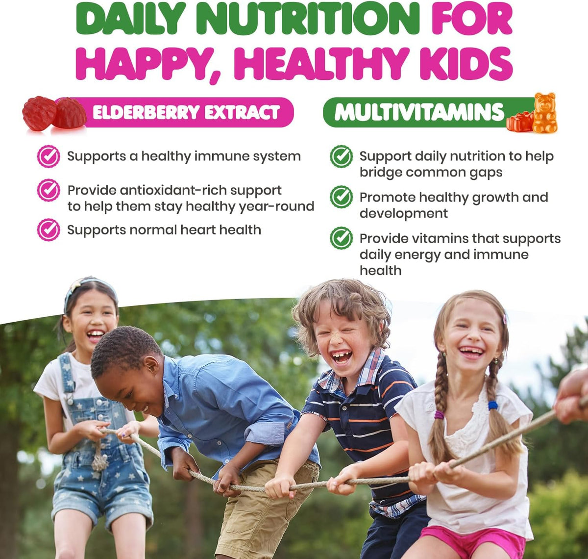 DR. MORITZ Elderberry Gummies for Children (60 Count) and Children's Multivitamin Gummies Bundle (120 Count, 2 Pack) – for Immune Support and Overall Health – Toddler Vitamins Supplement - görsel 4
