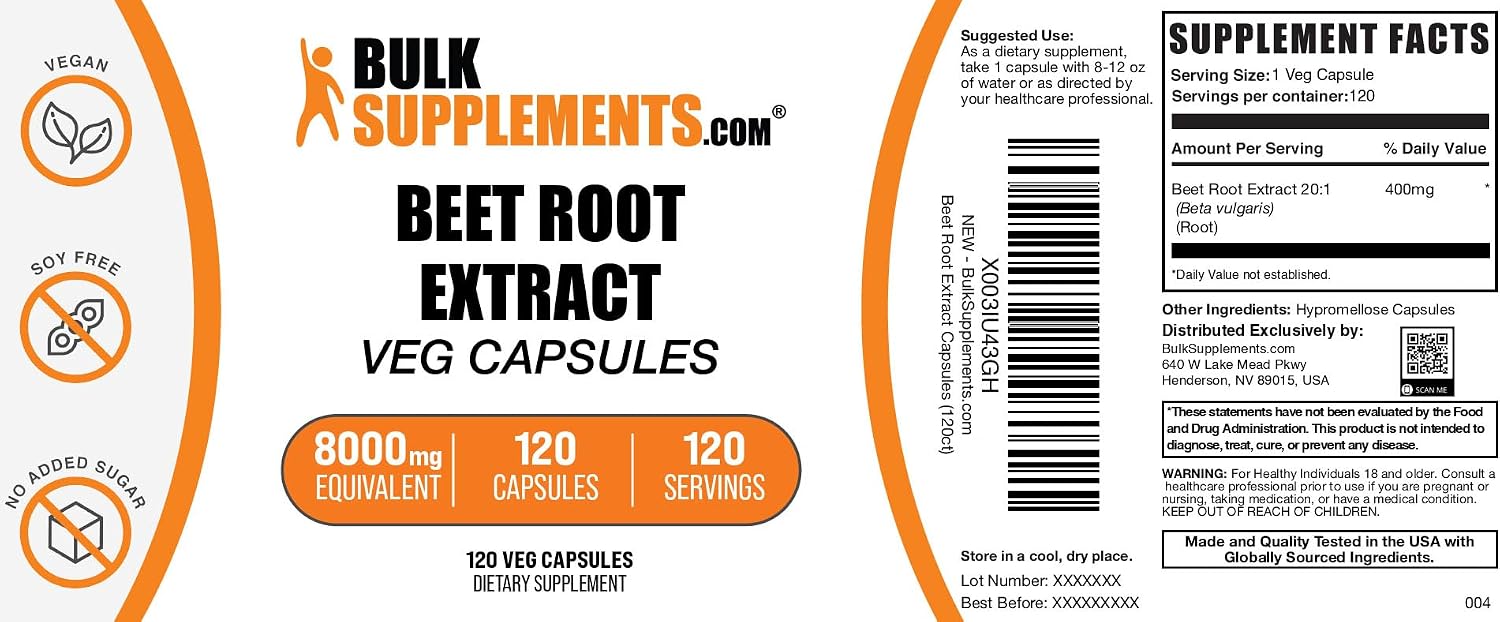 BulkSupplements Beet Root Extract Capsules - 400mg, 120 Capsules - görsel 6