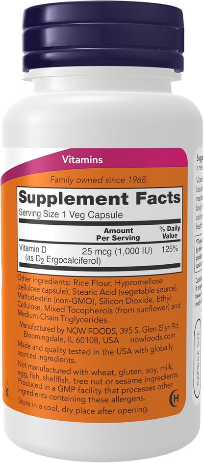 NOW Foods Vitamin D 1,000 IU Dry – High Potency, Vegan, 120 Vegan Capsules