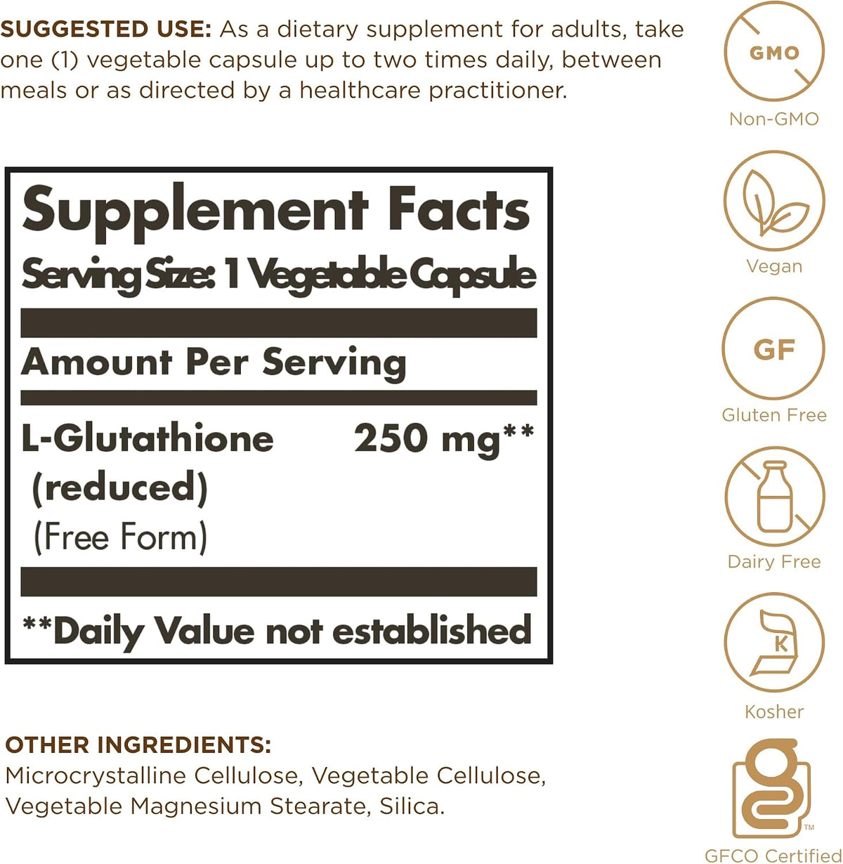 Solgar Reduced L-Glutathione 250 mg - 60 Vegetable Capsules - For Cellular Antioxidant Defence - Non-GMO, Vegan, Gluten-free, Dairy-free, Kosher - görsel 2