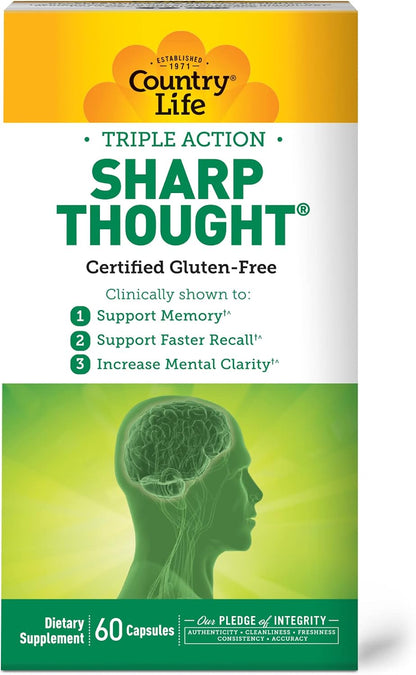 Country Life Sharp Thought - Memory & Cognitive Support Supplement with Phosphatidylserine + DHA, 60 Capsules