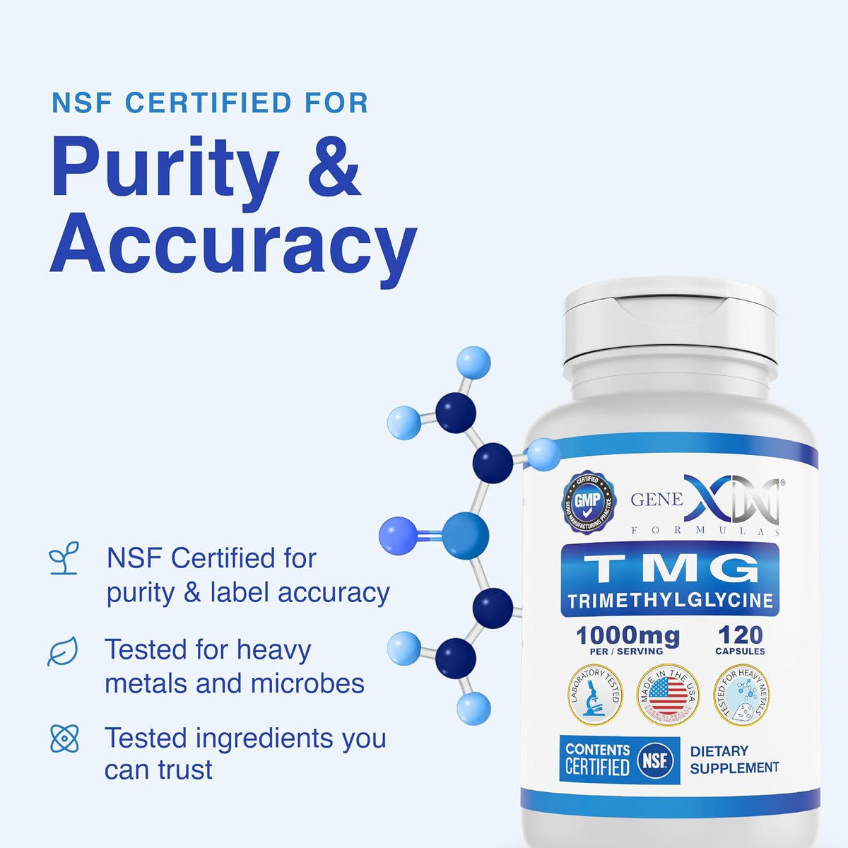 Genex Formulae TMG Food Supplement 1000mg – NSF Certified – Betaine Anhydrous Trimethylglycine – 120 Capsules - görsel 8