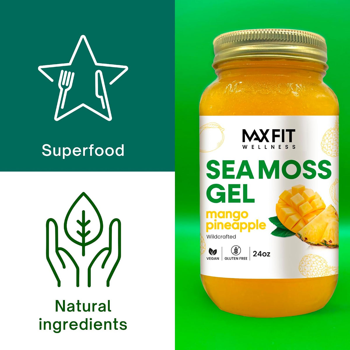 MAX FIT Sea Moss Gel Raw (24oz) - Wildcrafted Gold Sea Moss from Saint Lucia - 92 Vitamins & Minerals - Vegan Superfood - görsel 3