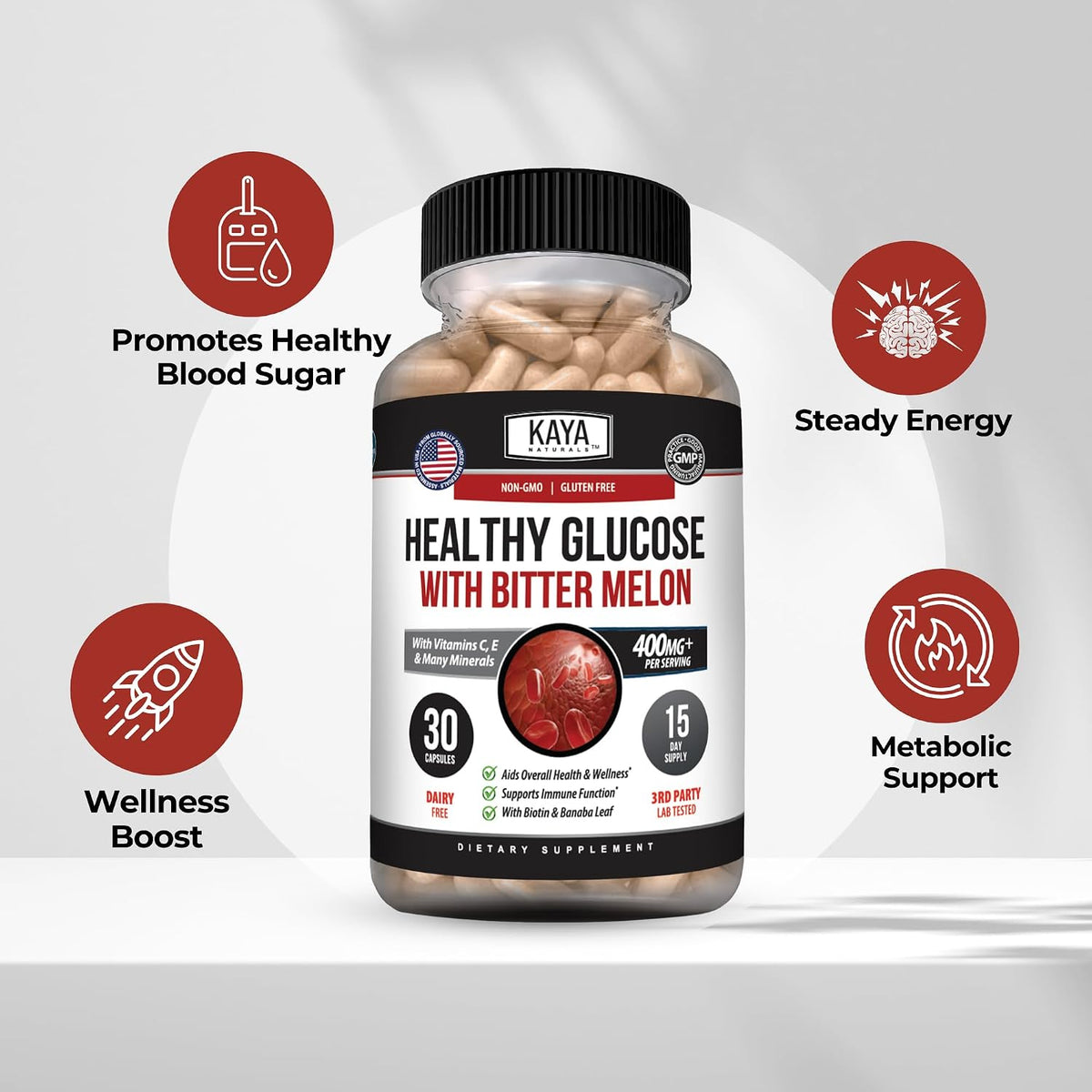 Kaya Naturals Healthy Gluco – 20 Herbs, Vitamins & Minerals for Glucose Support (30 Capsules) - görsel 4