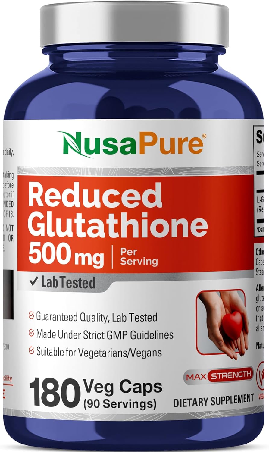 Reduced Glutathione 500mg 180 Vegetable Capsules (Vegan, Non-GMO) - görsel 1