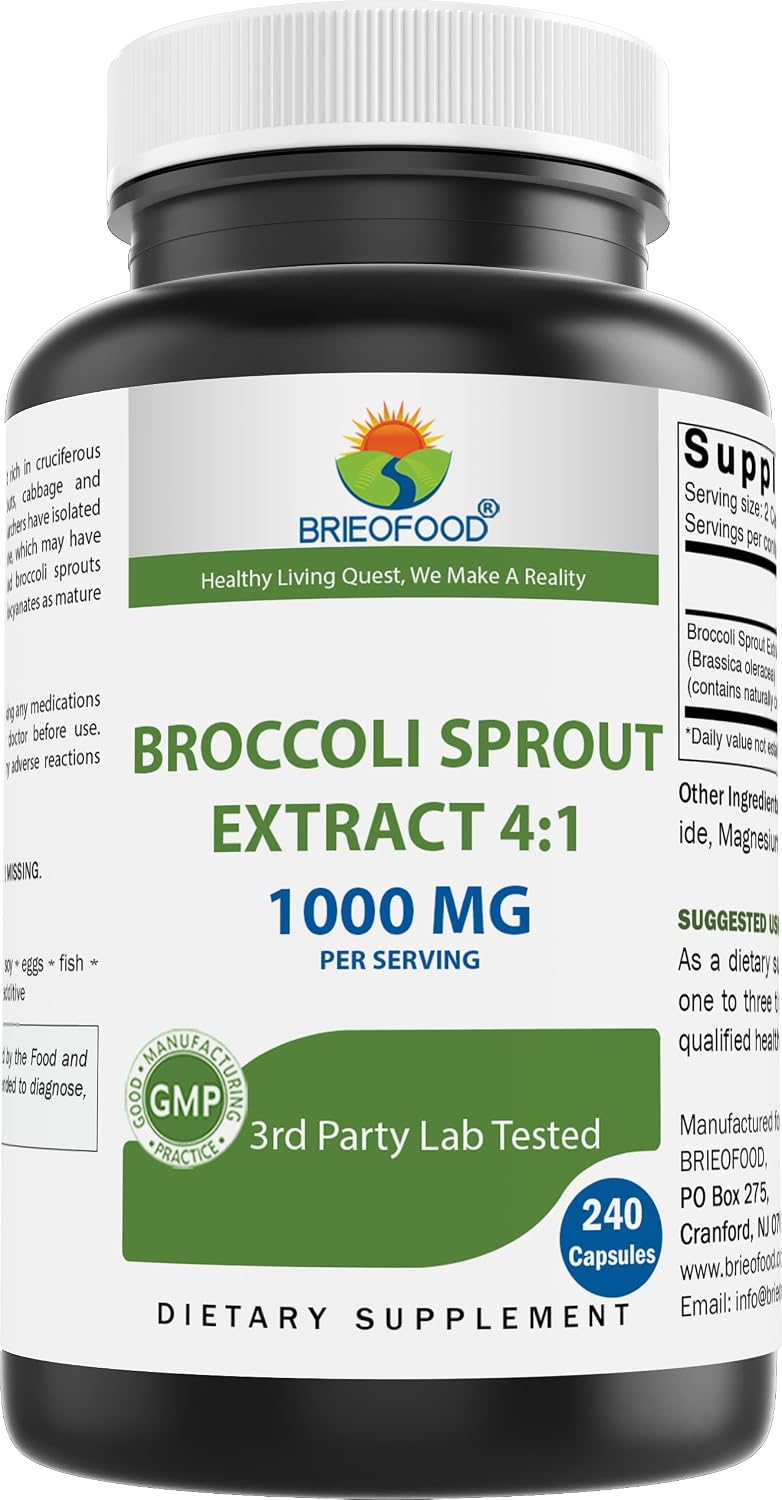 Brieofood Broccoli Sprout Extract 4:1, 1000 mg per Serving - 240 Capsules - görsel 1