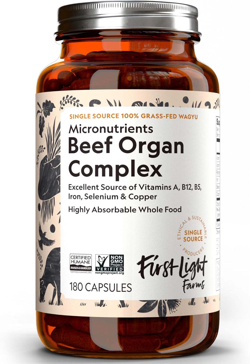 First Light Farms Grass-Fed Beef Liver Capsules - Freeze-Dried, 180 Capsules - görsel 8