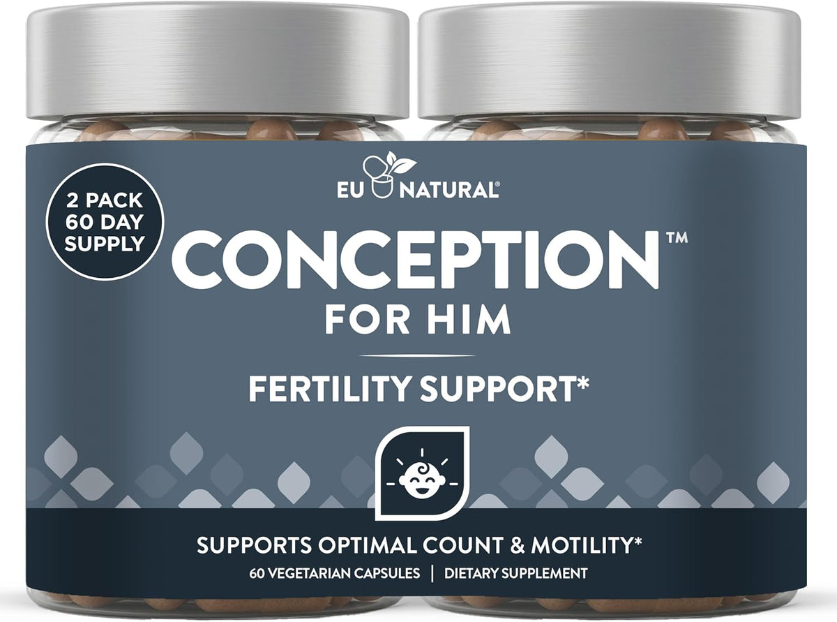 Eu Natural Conception for Him - Male Fertility Supplements with Ashwagandha, Folate & Zinc - Sperm Count, Motility & Strength Support - Fertility Support for Men, 120 Vegetarian Capsules - görsel 1