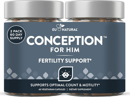 Eu Natural Conception for Him - Male Fertility Supplements with Ashwagandha, Folate & Zinc - Sperm Count, Motility & Strength Support - Fertility Support for Men, 120 Vegetarian Capsules