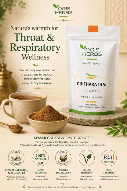 YOGIS HERBS Chitharathai Powder, Alpinia Officinarum (Lesser Galangal/Kulanjan) — 100% Pure